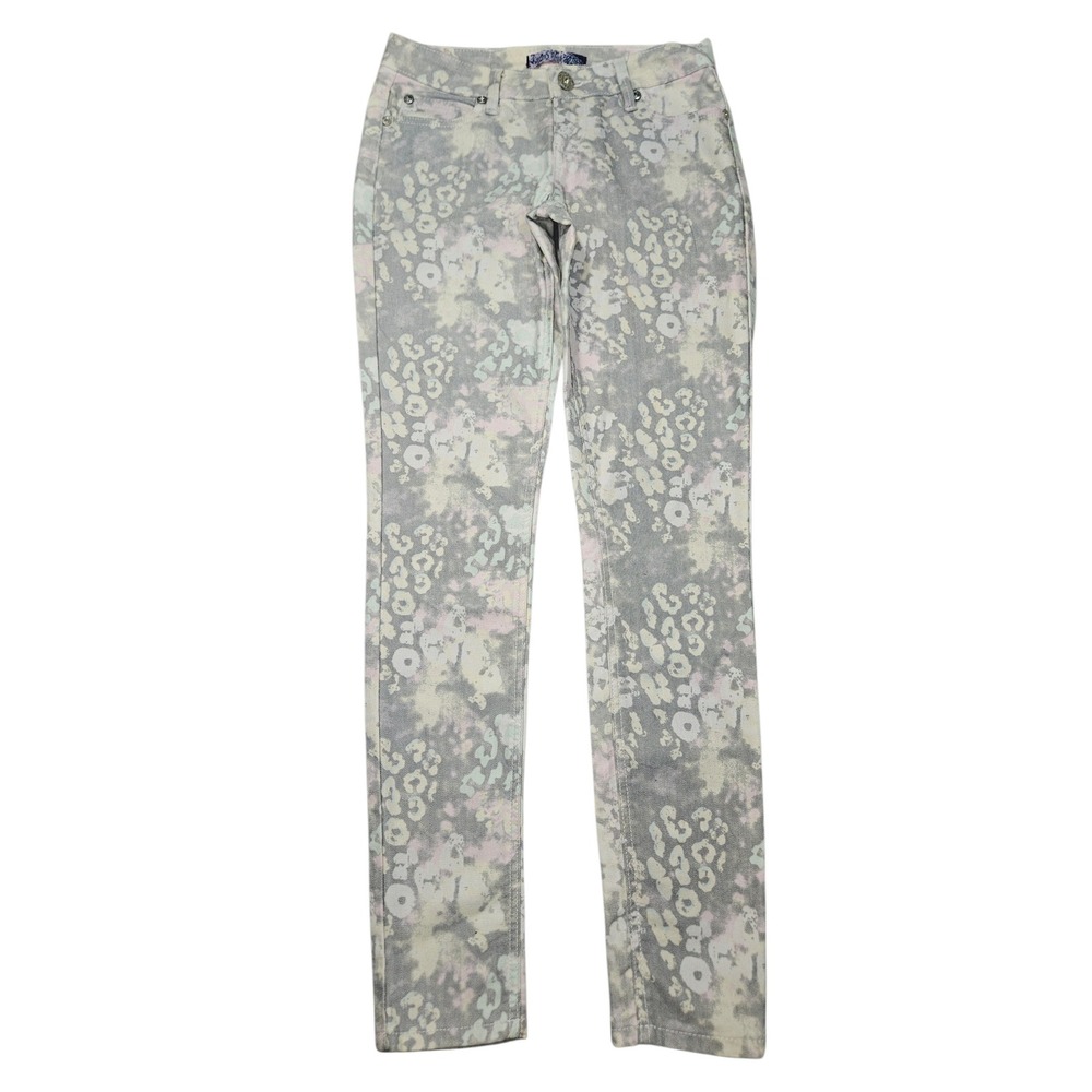 Karma Blue VTG Y2K Skinny Jeans Pastel Leopard Print Sz 3